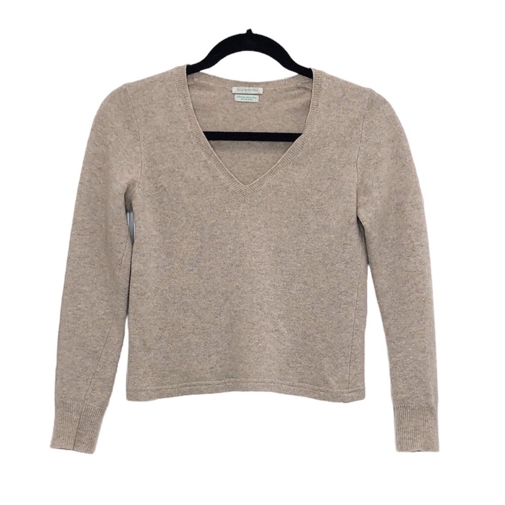 Stile Benetton Merino Extra Fine Light Beige Wool Crop Sweater